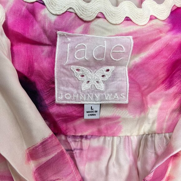 $598 NWOT JOHNNY WAS Jade Silk Blend Floral Ruffles Tiered Midi DRESS Size L - Picture 8 of 12